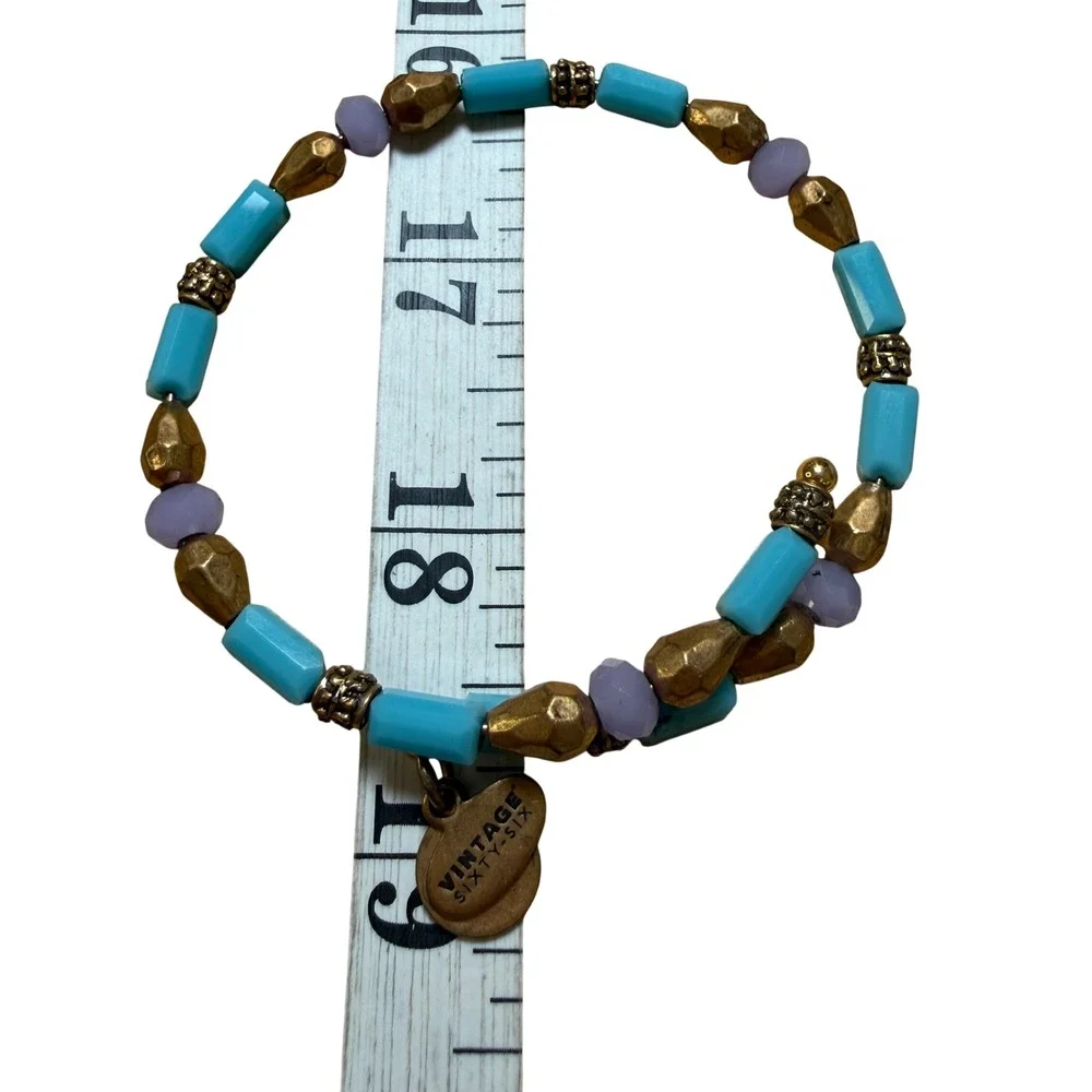 Alex and Ani Wrap‎ Bracelet Turquoise Lavender Gold Beaded Boho Stackable